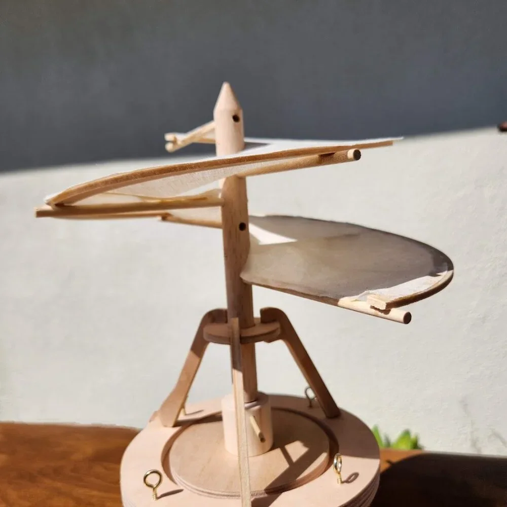 Leonardo da Vinci Wood Model Aerial Screw Helicopter Flying Machine Wooden DIY
